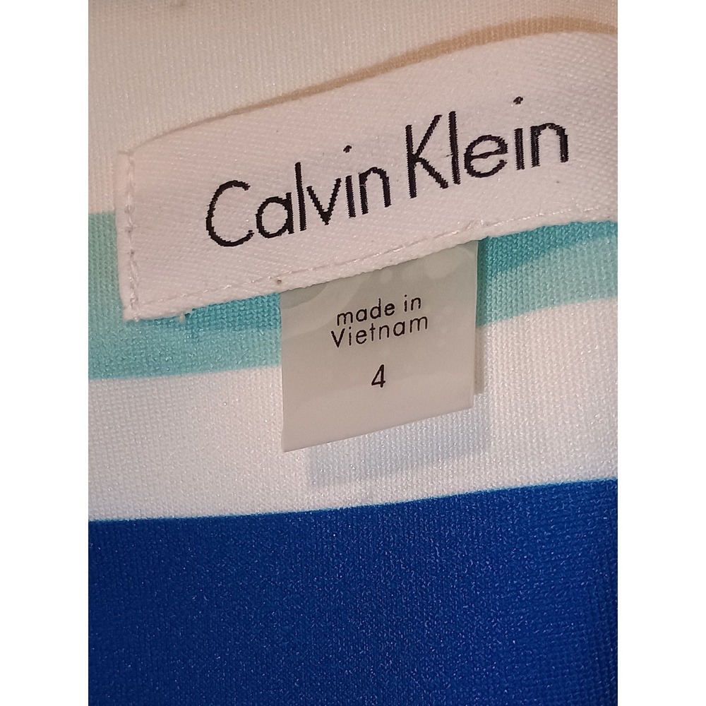 2-Calvin Klein Sheath Dresses Womens sizes 4 & 8 Blue Green Striped Abstract Lot - Picture 3 of 13